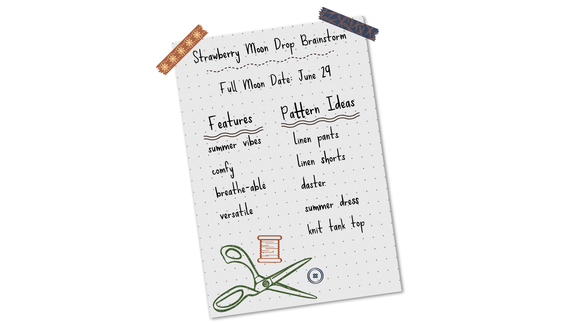 Brainstorm journal page for strawberry moon drop